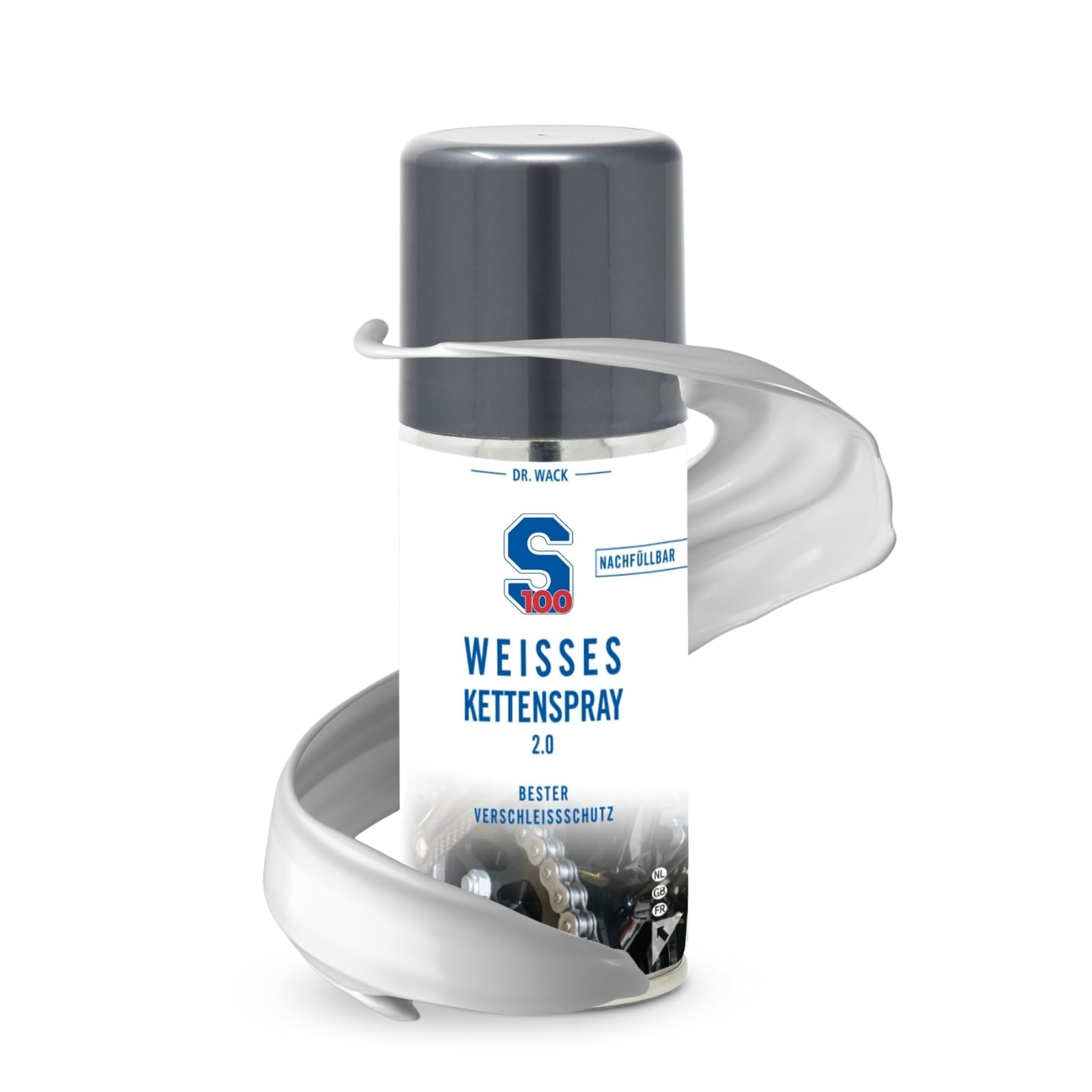 DR. WACK Weißes Kettenspray für Motorrad 100 ml - Effektiver Kettenschmierstoff - Schutz vor Verschleiß & Korrosion - Kettenöl für weniger Reibung - für alle Ketten - Hochwertige Motorradpflege DR. WACK Weißes Kettenspray für Motorrad 100 ml - Effektiver Kettenschmierstoff - Schutz vor Verschleiß & Korrosion - Kettenöl für weniger Reibung - für alle Ketten - Hochwertige Motorradpflege von Dr. Wack
