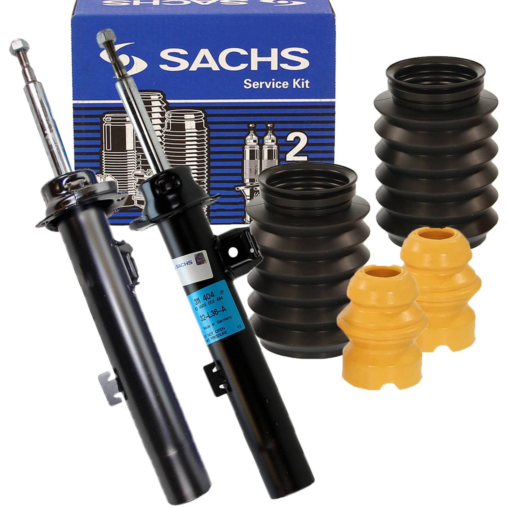 2x SACHS Stoßdämpfer Dämpfer Federbein Gas Gasdruck + Staubschutz-Satz Staubschutz-Set Service-Kit vorne Vorderachse von SACHS