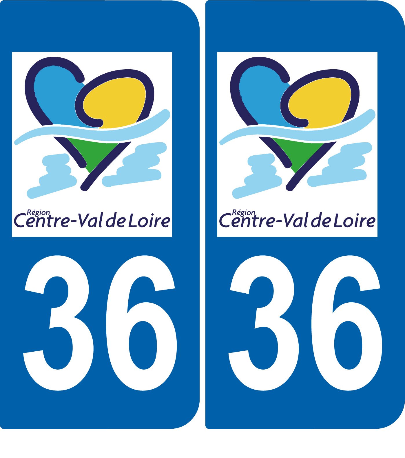 2 Sticker Selbstklebend Stil Nummernschild-Abteilung 36 Val de Loire von SAFIRMES