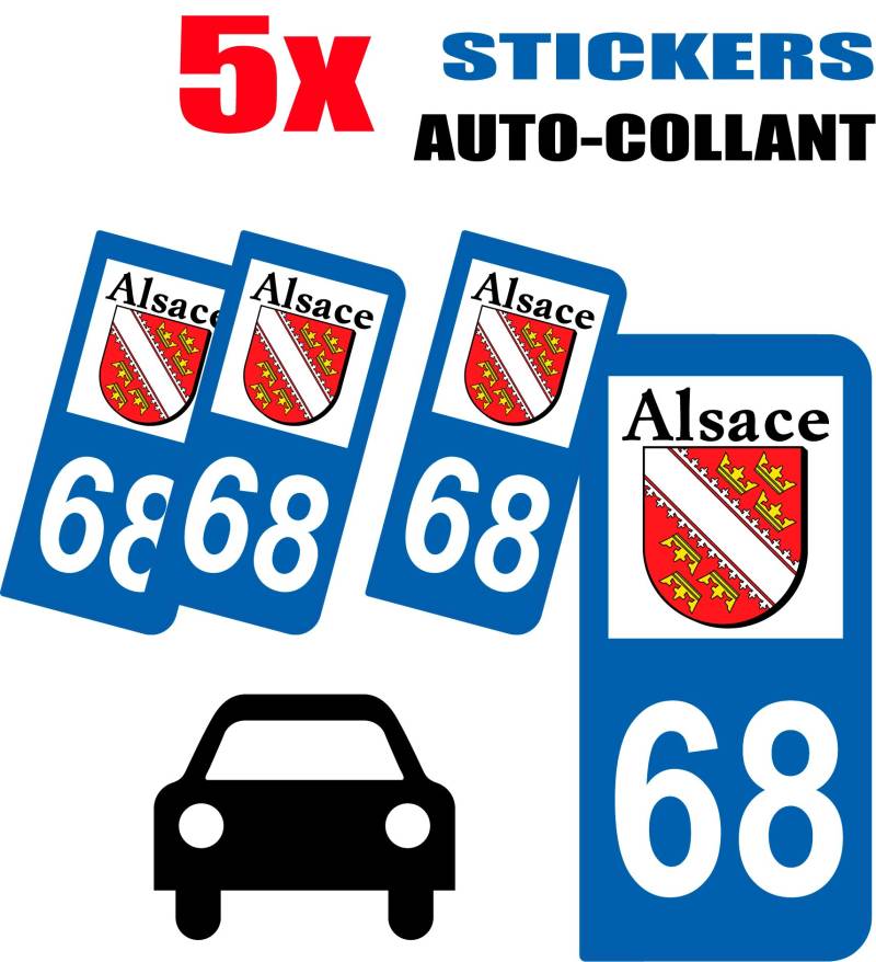 5 Aufkleber Style Nummernschild-Auto Departement 68 von SAFIRMES