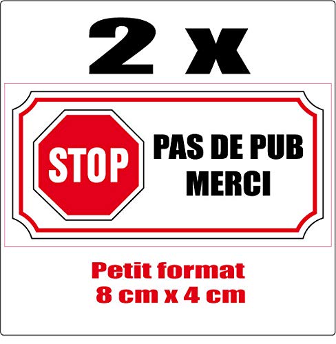 SAFIRMES Kleine Aufkleber mit französischer Aufschrift: Stop pas de Pub, 4 x 8 cm, 2 Stück von SAFIRMES