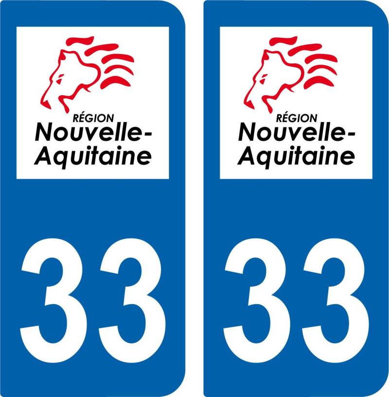 SAFIRMES 2 Aufkleber, Nummernschild, für Auto, 33 New Aquitaine – Logotype, 2 Stück von SAFIRMES