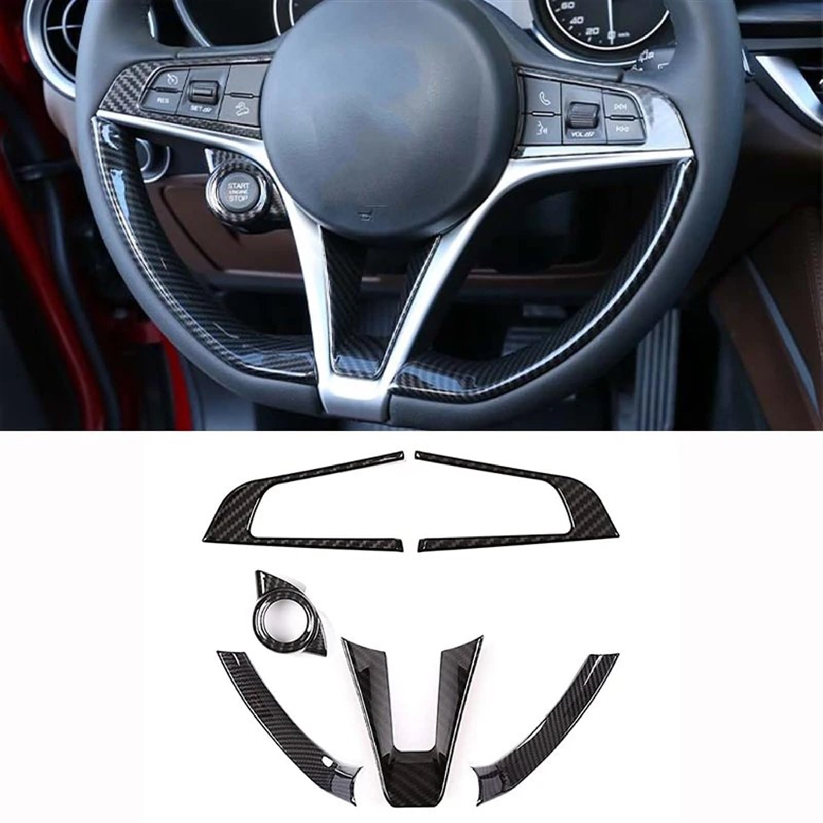 Dekoration Der Mittelkonsole Für Alfa Für Romeo Für Giulia Für Stelvio 2017 2018 2019 Innen Zubehör ABS Carbon Faser Stil Auto Lenkrad Abdeckung Trim Automobilinnenraum(B) von SAIBOL