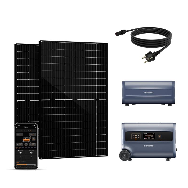 Balkonkraftwerk mit 4.8kWh Speicher – Plug & Play Solaranlage mit 2×450W bifazialen Doppelglas-Solarmodulen, All-in-One F2400 + B2400 Akku, PV-Komplettset für Balkon, Garten & Camping von SAKETE