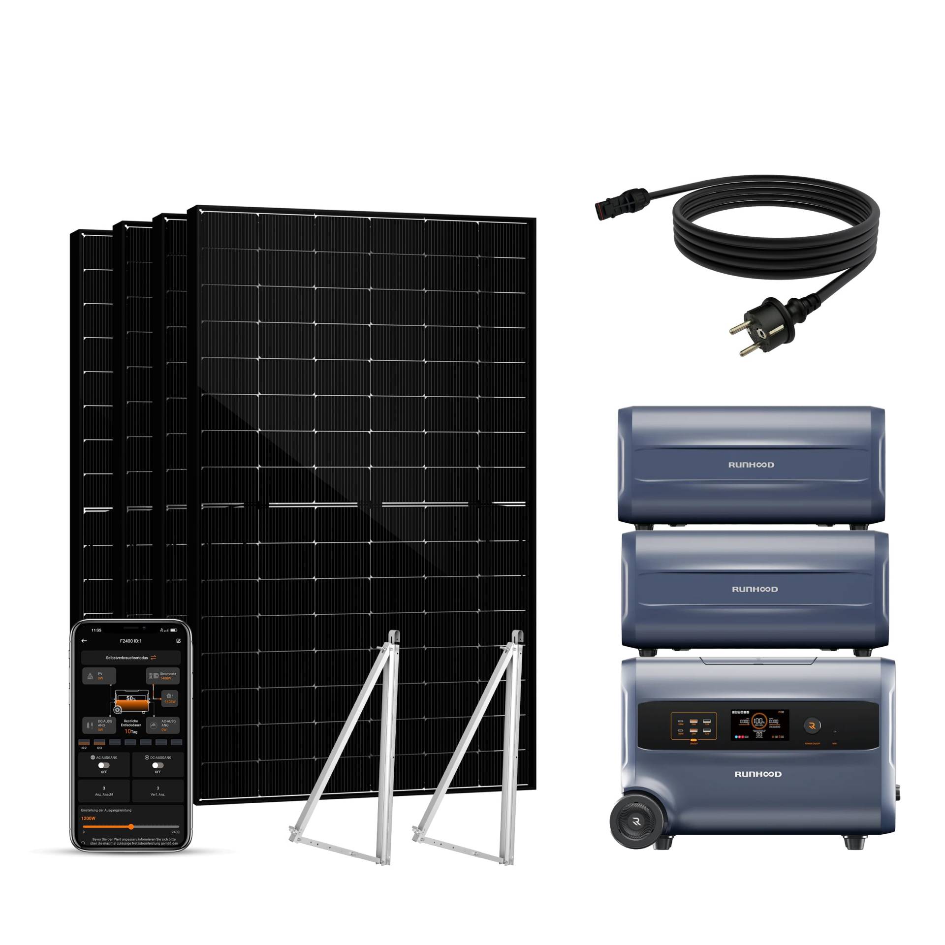 Balkonkraftwerk mit Speicher 7.2 kWh und Halterung – Plug & Play Solaranlage mit 4×450W bifazialen Doppelglas-Solarmodulen, All-in-One F2400 + 2 x B2400 Akku, PV-Komplettset für Balkon, Garten Balkonkraftwerk mit Speicher 7.2 kWh und Halterung – Plug & Play Solaranlage mit 4×450W bifazialen Doppelglas-Solarmodulen, All-in-One F2400 + 2 x B2400 Akku, PV-Komplettset für Balkon, Garten von SAKETE