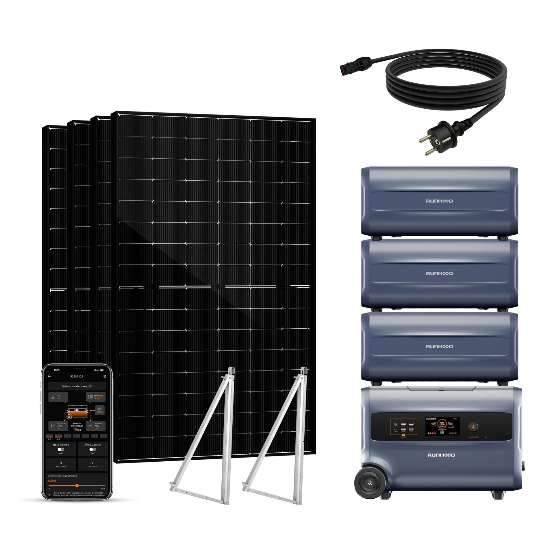 Balkonkraftwerk mit Speicher 9.6 kWh und Halterung – Plug & Play Solaranlage mit 4×450W bifazialen Doppelglas-Solarmodulen, All-in-One F2400 + 3 x B2400 Akku, PV-Komplettset für Balkon, Garten Balkonkraftwerk mit Speicher 9.6 kWh und Halterung – Plug & Play Solaranlage mit 4×450W bifazialen Doppelglas-Solarmodulen, All-in-One F2400 + 3 x B2400 Akku, PV-Komplettset für Balkon, Garten von SAKETE