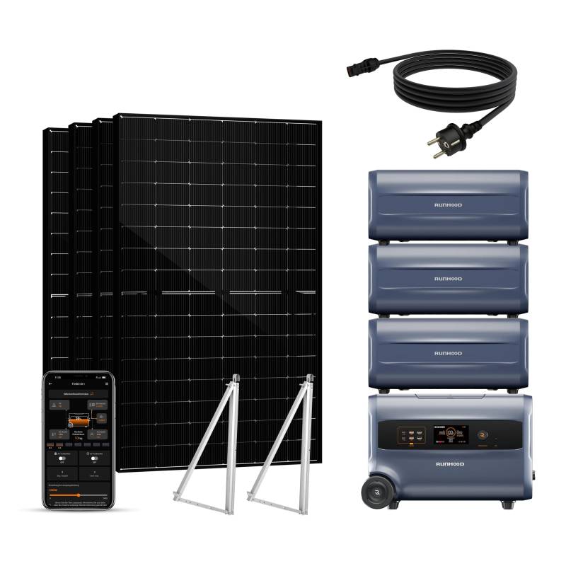 Balkonkraftwerk mit Speicher 9.6 kWh und Halterung – Plug & Play Solaranlage mit 4×450W bifazialen Doppelglas-Solarmodulen, All-in-One F2400 + 3 x B2400 Akku, PV-Komplettset für Balkon, Garten von SAKETE