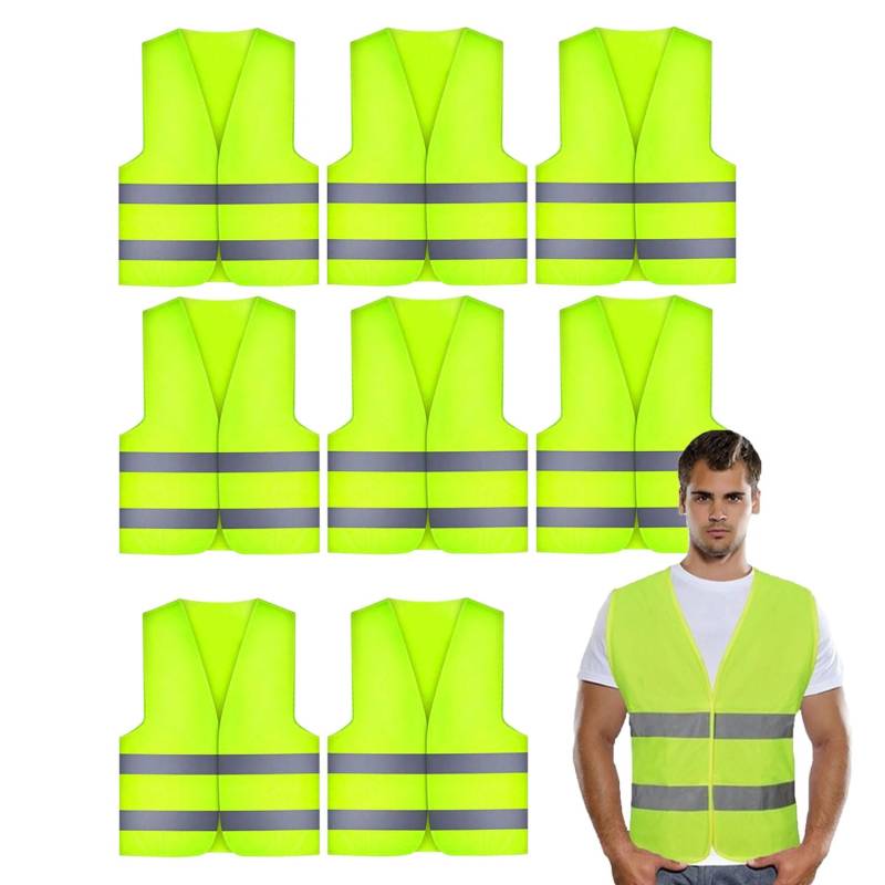 SALADOCY 8 Stück Warnwesten Auto, Warnweste Auto Damen Herren Erwachsene, high Visibility Vest, Einheitsgröße, Sicherheits Set von SALADOCY