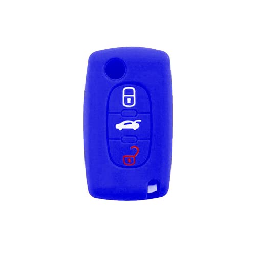 SALPIE Schlüsselhülle für Schlüsselgehäuse kompatibel mit Citroen C2 C3 C4 C5 Picasso 2 Tasten Peugeot 107 206 207 307 308 406 407 Fernbedienung (Blau 3 Tasten, Silikonhülle) von SALPIE