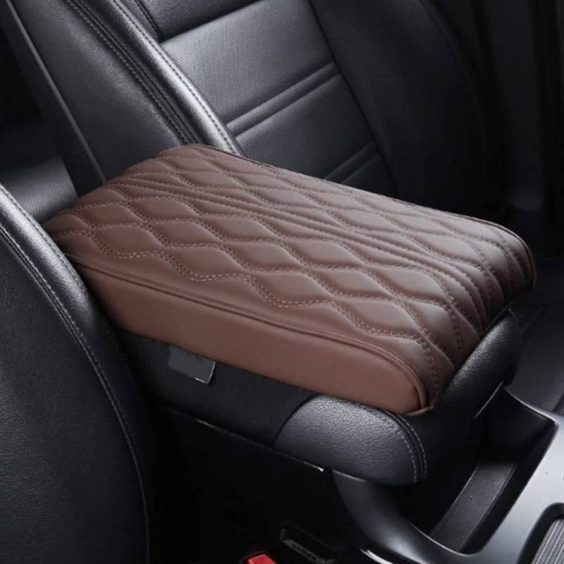 SALUCIA Leather Car Armrest Box Pad, 2023 Auto Center Konsole Abdeckung für Armlehne Box Matte, Memory Foam Leder Armlehne Abdeckung für Auto, SUV/LKW/Fahrzeug Armlehne Matte (A, Coffee) von SALUCIA