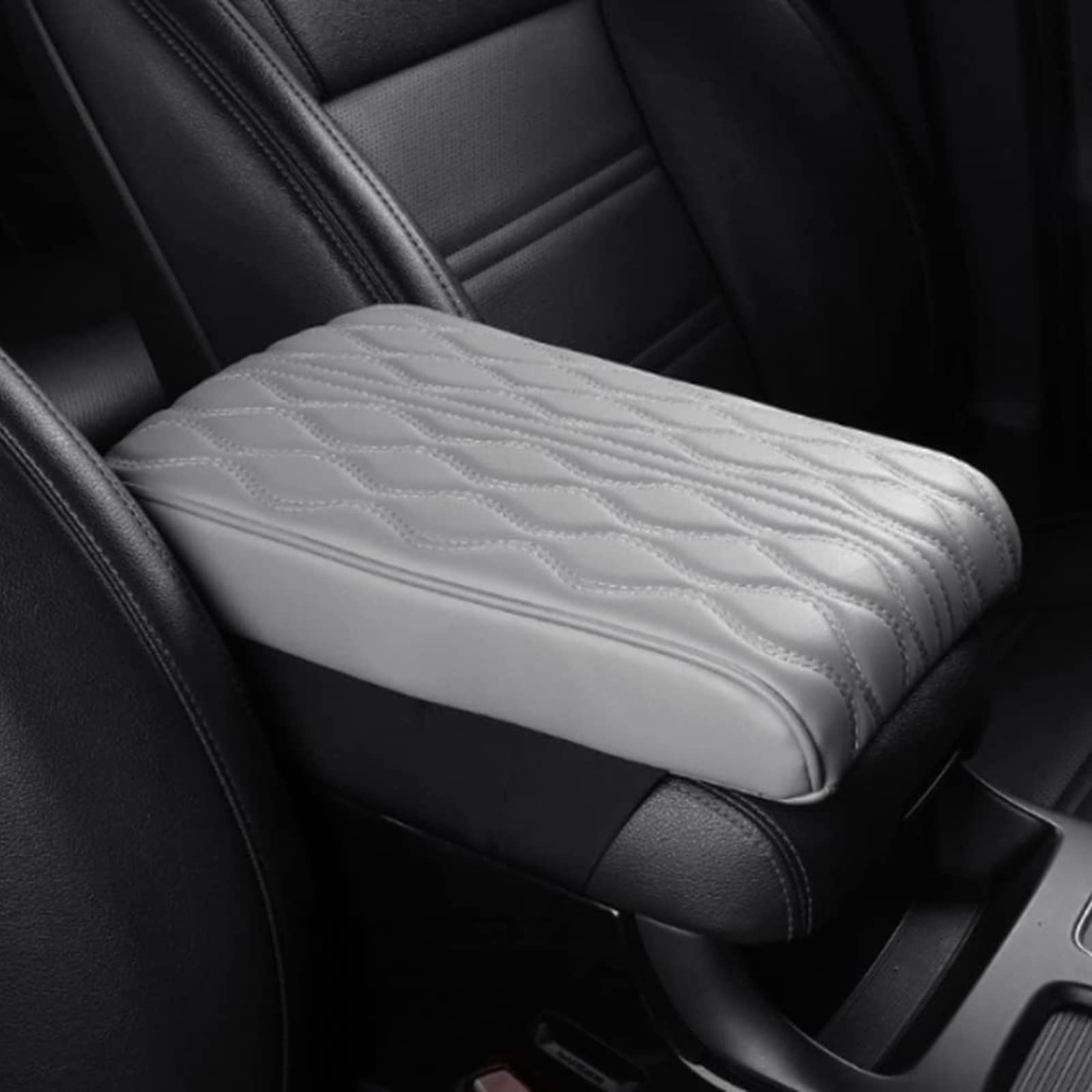 SALUCIA Leather Car Armrest Box Pad, 2023 Auto Center Konsole Abdeckung für Armlehne Box Matte, Memory Foam Leder Armlehne Abdeckung für Auto, SUV/LKW/Fahrzeug Armlehne Matte (A, Gray) von SALUCIA