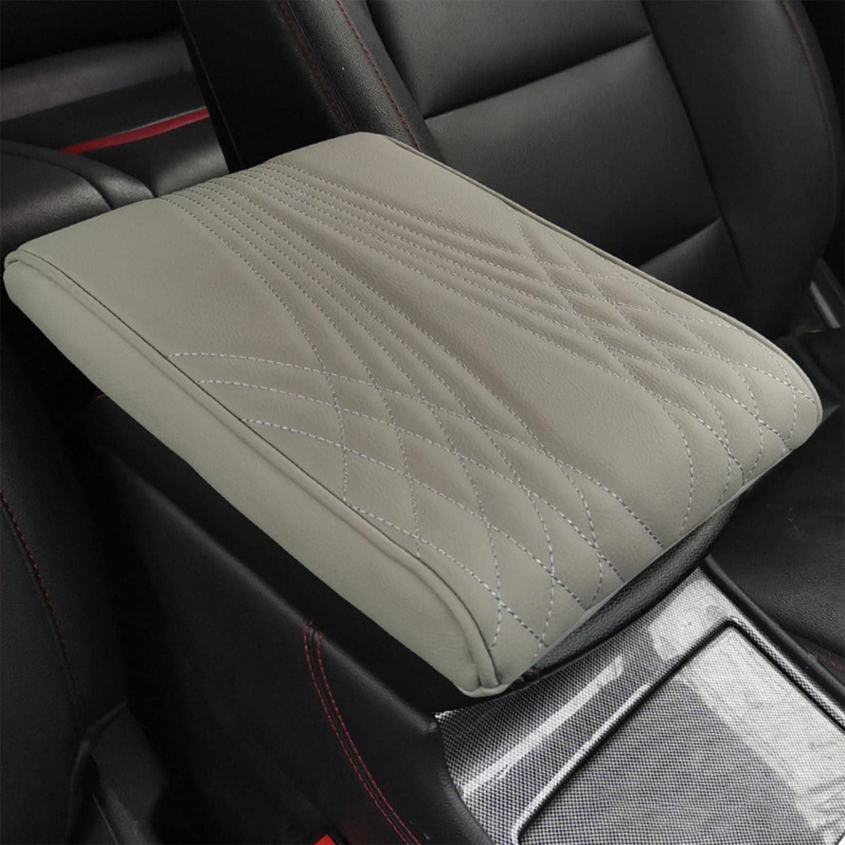 SALUCIA Leather Car Armrest Box Pad, 2023 Auto Center Konsole Abdeckung für Armlehne Box Matte, Memory Foam Leder Armlehne Abdeckung für Auto, SUV/LKW/Fahrzeug Armlehne Matte (B, Gray) von SALUCIA