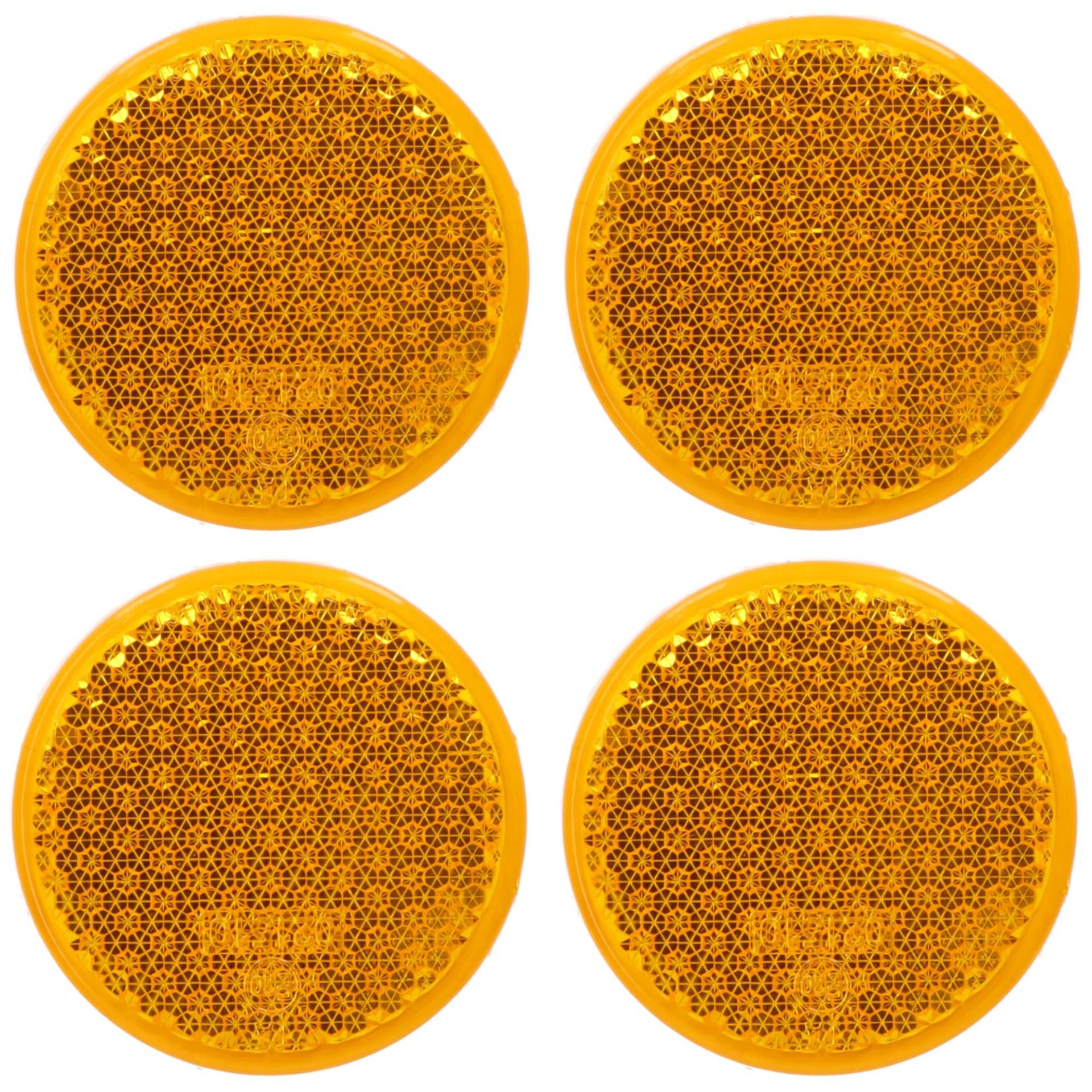 4 Reflektor Rot Gelb Weiß Rückstrahler Katzenauge Seitenstrahler zum kleben Selbstklebend mit Schraube PKW Anhänger 72x21mm 96x46mm 60mm Ø (Gelb | Rund | 60mm Ø | Selbstklebend) von SAMETRUCK