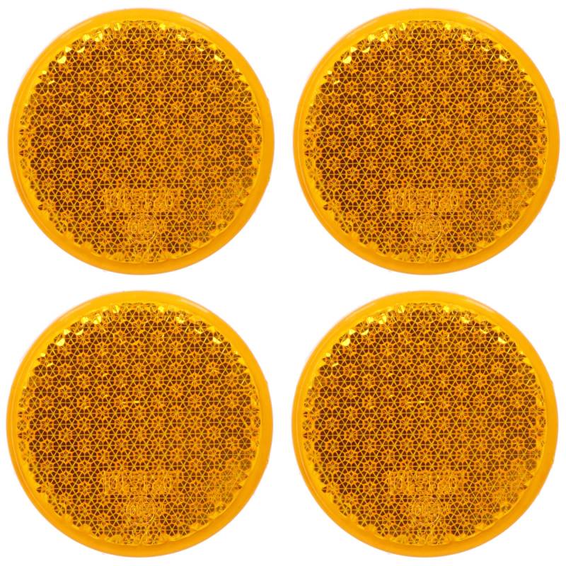 4 Reflektor Rot Gelb Weiß Rückstrahler Katzenauge Seitenstrahler zum kleben Selbstklebend mit Schraube PKW Anhänger 72x21mm 96x46mm 60mm Ø (Gelb | Rund | 60mm Ø | Selbstklebend) von SAMETRUCK