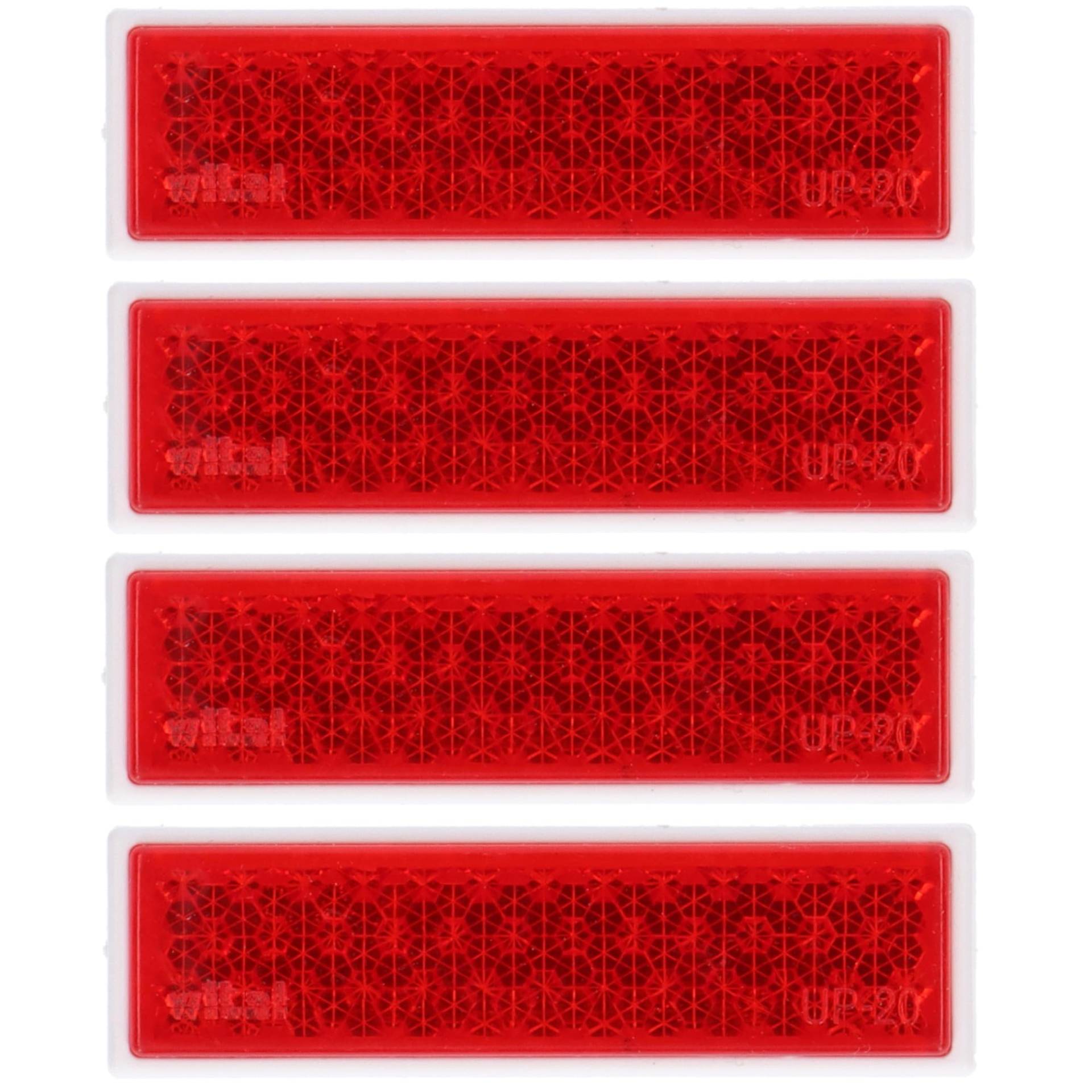 4 Reflektor Rot Gelb Weiß Rückstrahler Katzenauge Seitenstrahler zum kleben Selbstklebend mit Schraube PKW Anhänger 72x21mm 96x46mm 60mm Ø (Rot | Eckig | 72x21mm | Selbstklebend) von SAMETRUCK
