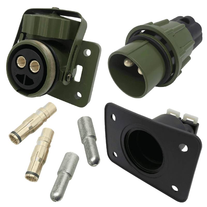 SAMETRUCK 2 polige NATO Steckdose mit Stecker und Dichtung + 4X Crimpkontakt 35mm² 12V/24V von SAMETRUCK