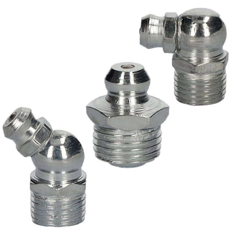 SAMETRUCK Schmiernippel Fettnippel verzinkt M6x1 M8x1 M10x1 gerade abgewinkelt 45° 90° 180° Form A B C Hydraulik Kegelschmiernippel (M10x1 (90°) - 1 STK.) von SAMETRUCK