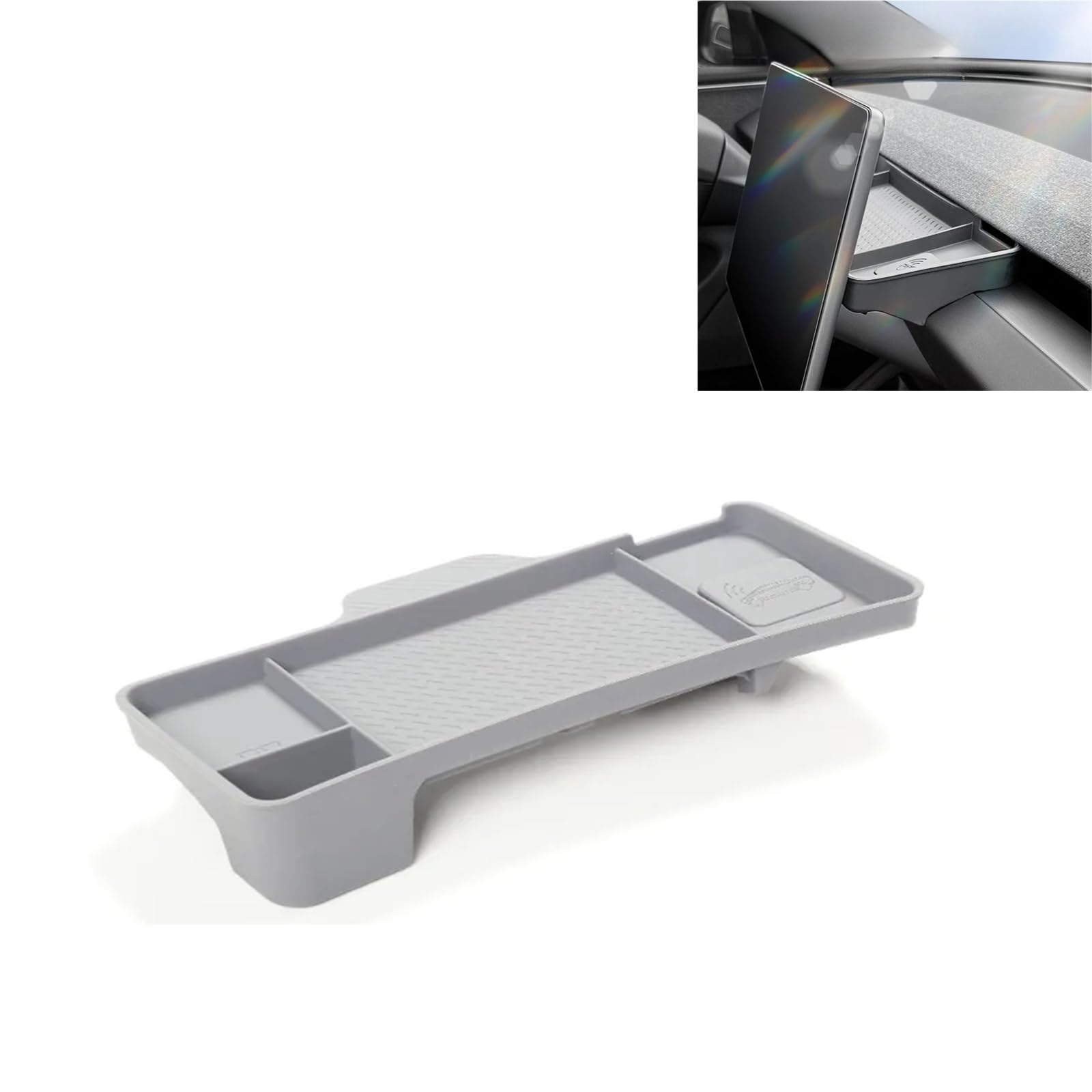 Mittelkonsole Organizer Tablett für Tesla Model 3 Highland 2024, Hinter dem Bildschirm Storage Box Tray, Armaturenbrett Versteckte Ablage Sonnenbrillenhalterung (grau) von SAMTN