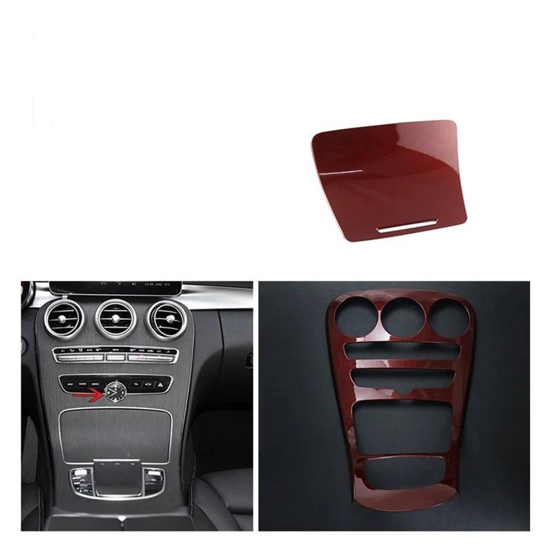 Auto Innenmittelkonsolen Auto Styling Mittelkonsole Wasserbecherhalter Panel Dekoration Für Für Benz Für C-klasse Für GLC Für X253 Für W205 Innen Auto Zubehör Auto Innenraum(B Red Have Clock) von SAMWDK