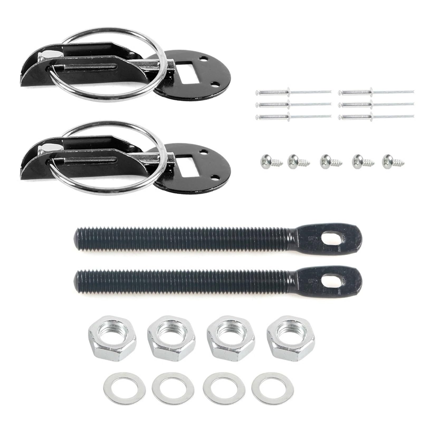 Kfz Strebenstangen Universal Aluminium Legierung Montage Haube Pin Motorhaube Lock Kit Auto Tunning Lock Kit Unten Haube Lock Latch Pins Fahrzeug Zubehör HL-10(Schwarz) von SANCAK
