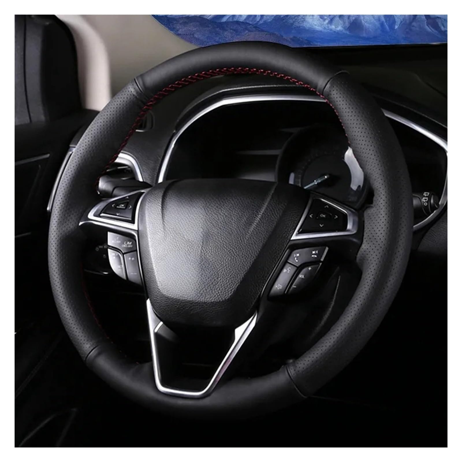 Lenkrad Abdeckung Für Ford Für Mondeo Fusion S-Max 2013-2019 Für Edge Galaxy 2015-2019 Auto Lenkrad Abdeckung rutschfeste Schwarz Echtes Leder Lenkradbezug(Style 4) von SANCAK