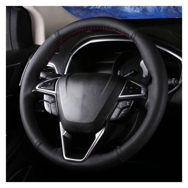 Lenkrad Abdeckung Für Ford Für Mondeo Fusion S-Max 2013-2019 Für Edge Galaxy 2015-2019 Auto Lenkrad Abdeckung rutschfeste Schwarz Echtes Leder Lenkradbezug(Style 4) von SANCAK