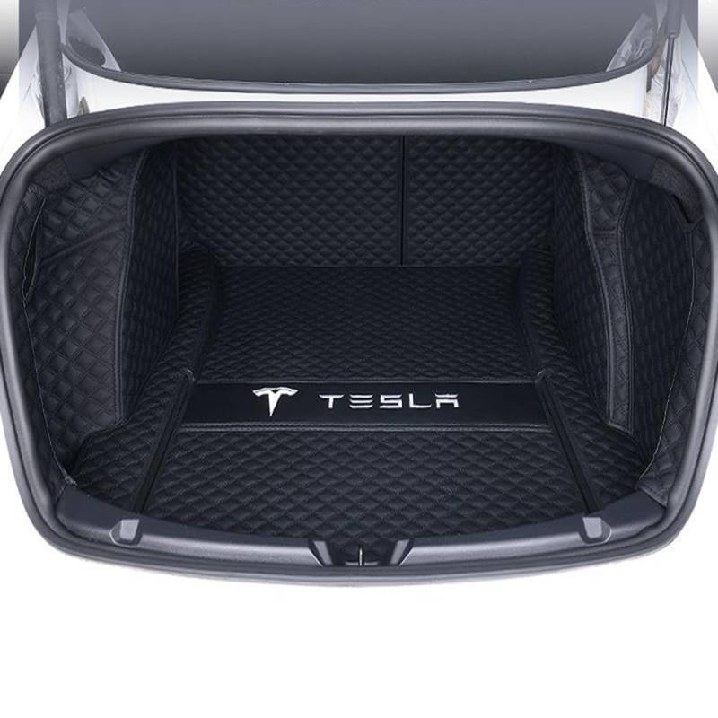 Auto Leder Kofferraummatte für Tesla Model 3 Highland 2024,Kofferraumschutz Kofferraumwanne Cargo Teppich Kratzfest rutschfest Innenraum ZubehöR,B von SANNITOU