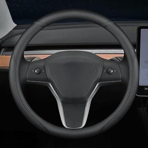 Lenkradabdeckungen für Tesla Model 3 2017-2020, Auto Lenkradabdeckung Lenkradbezug Leder Auto Lenkradhülle Lenkrad Abdeckung,C-S(35.5-36CM) von SANSANS