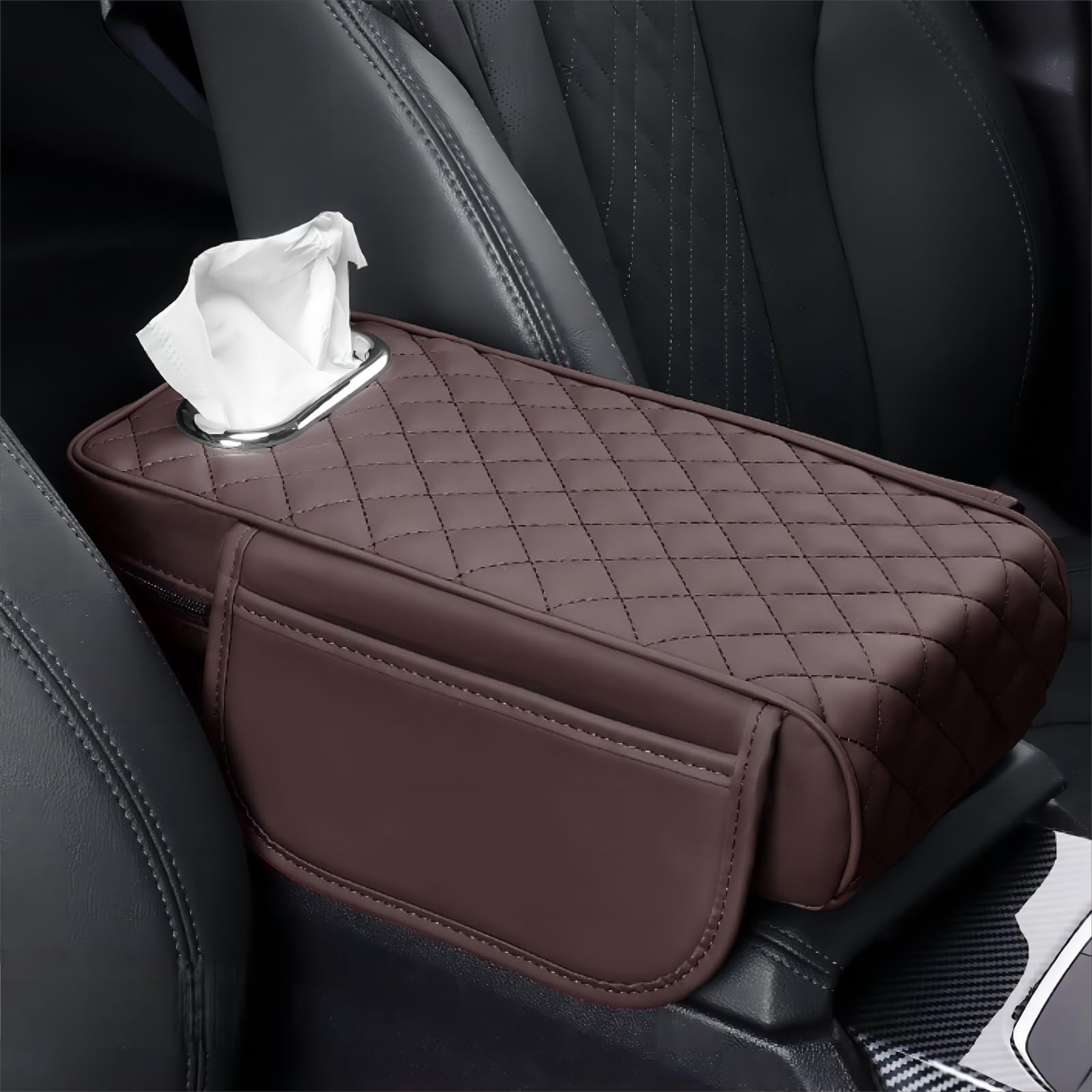 SANSHAOS Leather Car Armrest Box Pad Mittelarmlehne Polster für Nissan Qashqai E-Power 2021-2024 (J12), Armlehne Auto Matte mit Aufbewahrungstasche Taschentuchbox,B von SANSHAOS