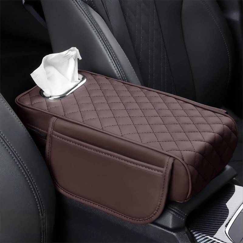 SANSHAOS Leather Car Armrest Box Pad Mittelarmlehne Polster für Nissan Qashqai E-Power 2021-2024 (J12), Armlehne Auto Matte mit Aufbewahrungstasche Taschentuchbox,B von SANSHAOS
