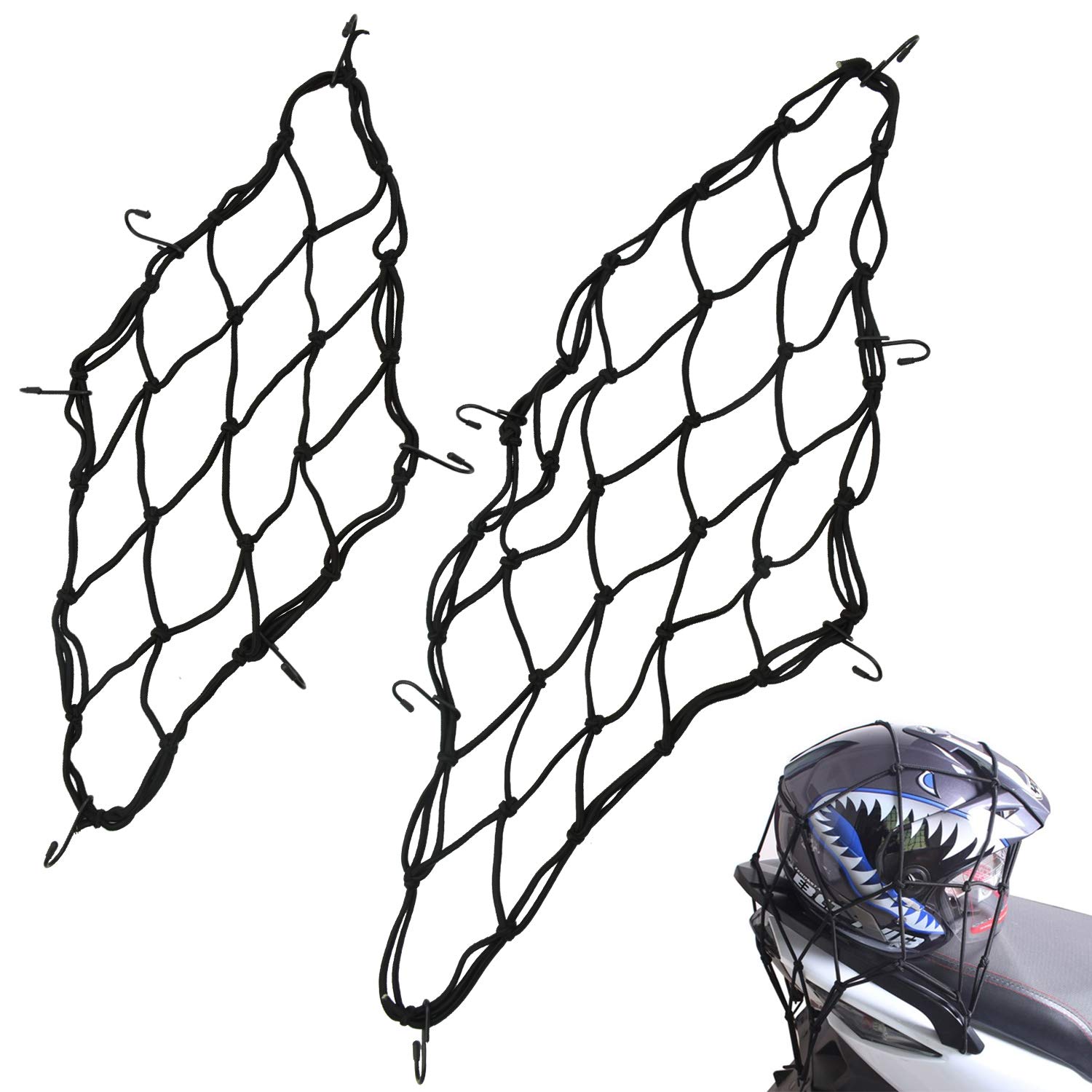 2 STK Motorrad Gepäcknetz Fahrrad Netz Helmnetz mit Haken Sicherungsnetz elastisches Gepäckband für Motorrad Fahrrad (30 x 30 cm;40 x 40cm) von SANTOO
