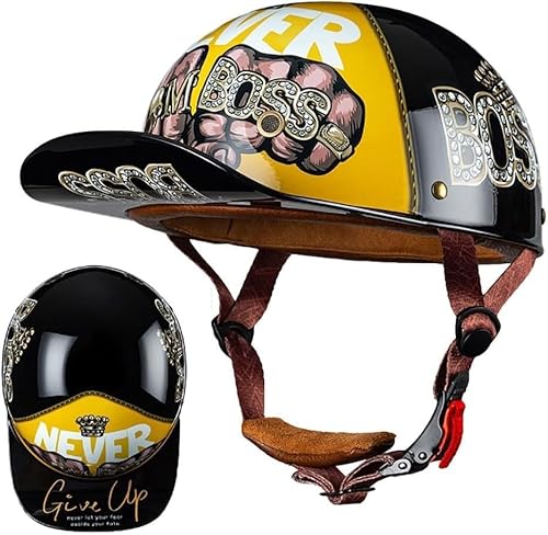 Motorrad Halbschalen Halbhelm Halbschalenhelm Cap Brain-Cap Baseballmütze-Helm Baseball Motorradhelm Mit ECE Cruiser Chopper Scooter Helm für Bike Cruiser Chopper Moped Scooter,F-L =（59〜60CM） von SANTUO