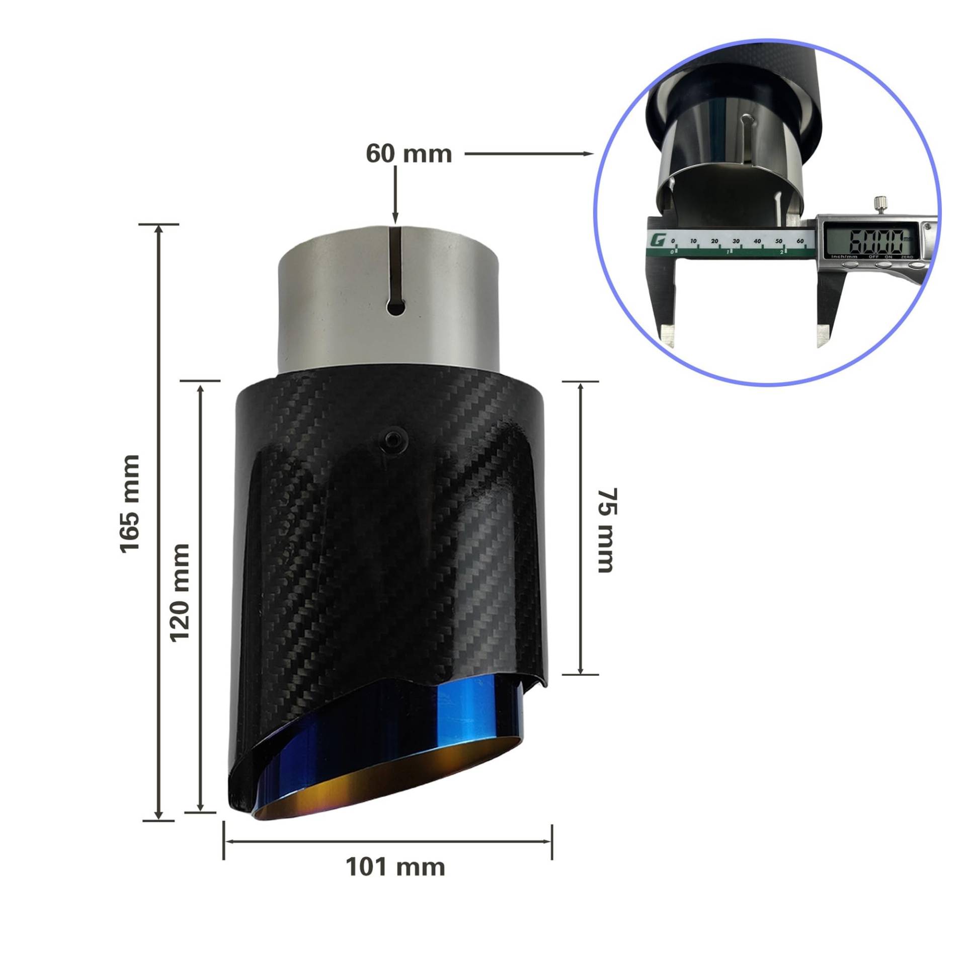 1 Stück Universal Auto Carbon Fiber Endrohr Edelstahl Schalldämpfer Blau Beschichtung Twill Glossy Schalldämpfer Auspuffdüse Spitze(60mm-101mm) von SAPIIKEF