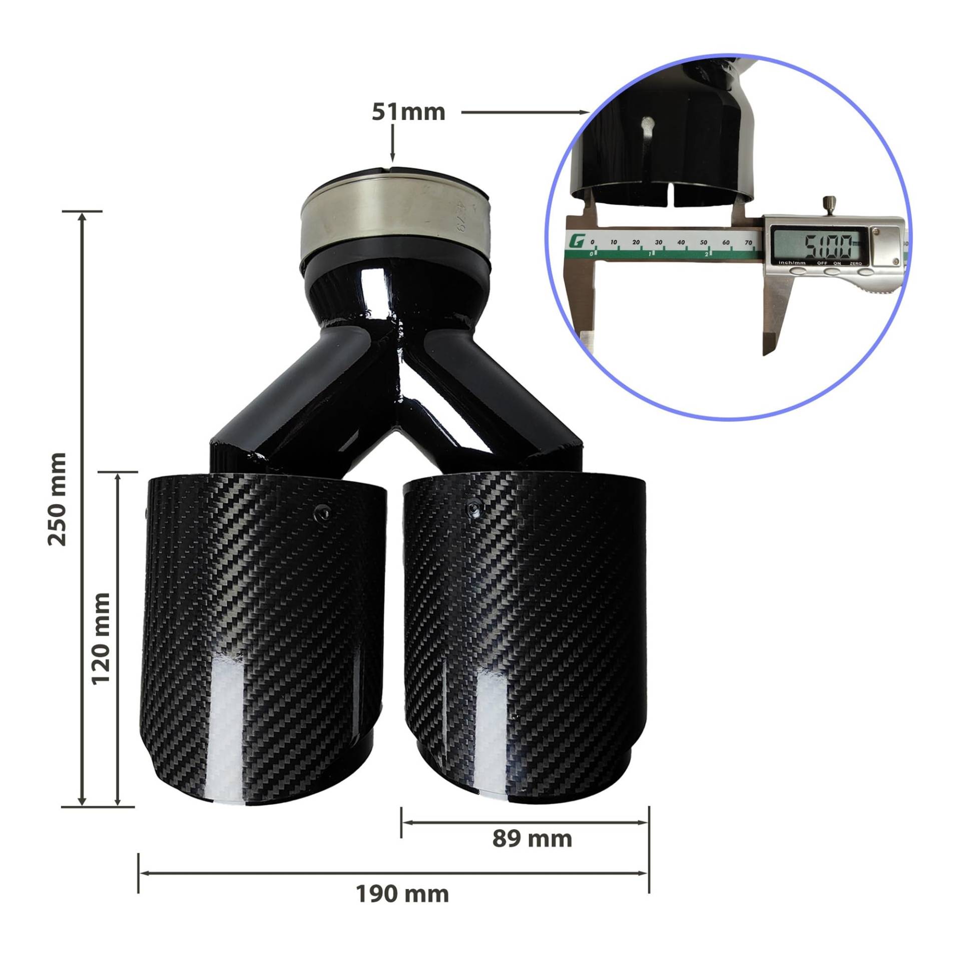 1 Stück Universal-Auto-Schalldämpfer aus Kohlefaser, gleiche Länge, schwarz, Y-förmig, doppelte Auspuffspitze aus Twill, glänzend(51mm-89mm) von SAPIIKEF