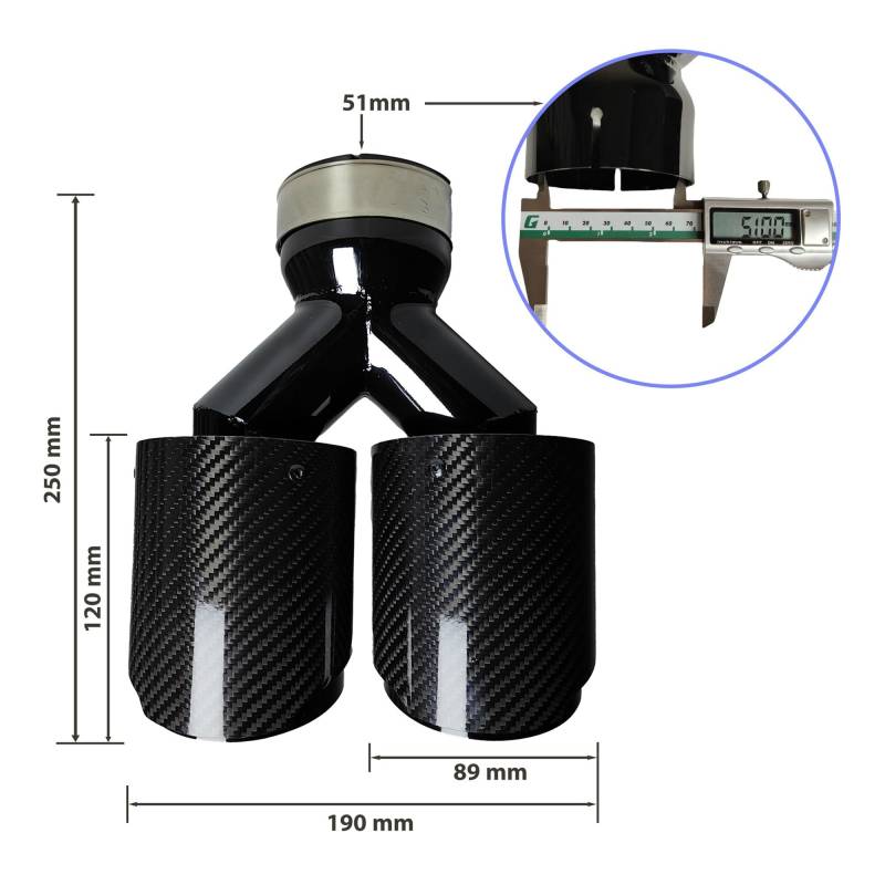 1 Stück Universal-Auto-Schalldämpfer aus Kohlefaser, gleiche Länge, schwarz, Y-förmig, doppelte Auspuffspitze aus Twill, glänzend(51mm-89mm) von SAPIIKEF