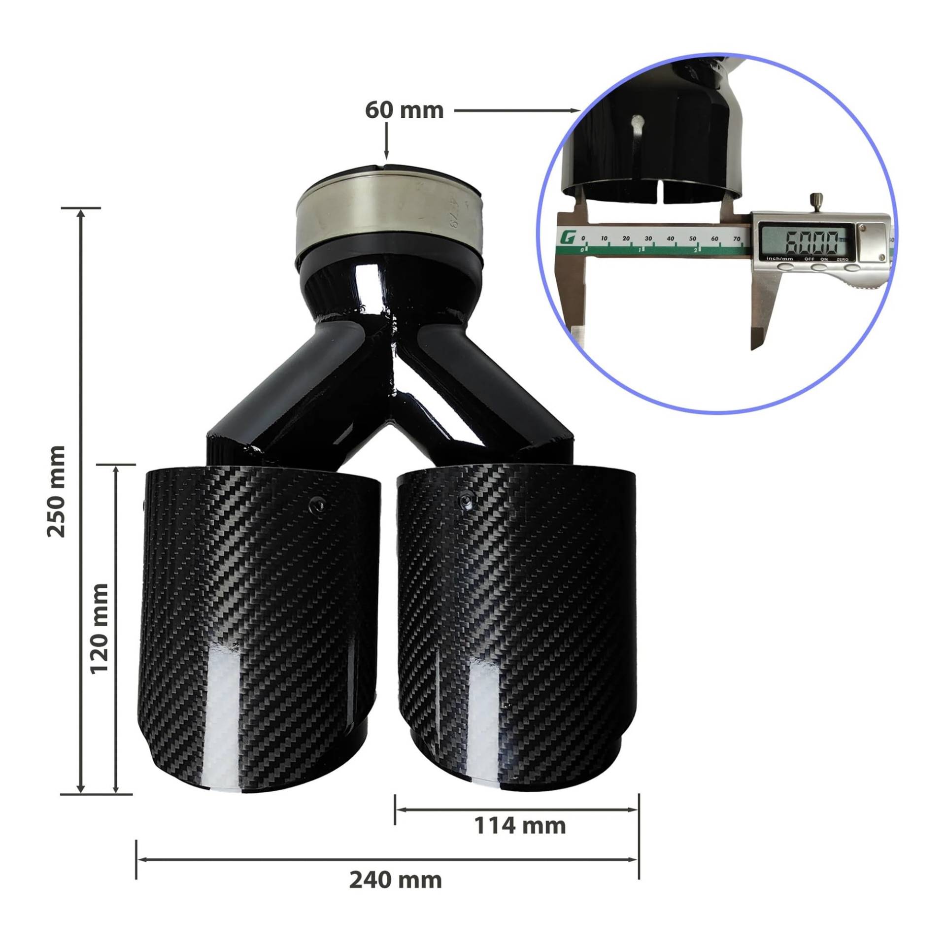 1 Stück Universal-Auto-Schalldämpfer aus Kohlefaser, gleiche Länge, schwarz, Y-förmig, doppelte Auspuffspitze aus Twill, glänzend(60mm-114mm) von SAPIIKEF