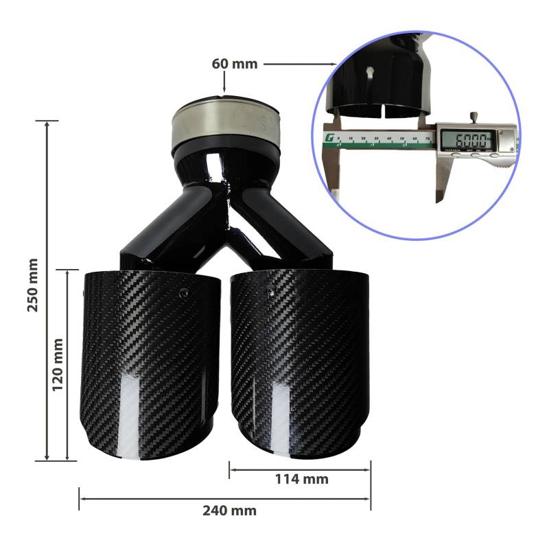 1 Stück Universal-Auto-Schalldämpfer aus Kohlefaser, gleiche Länge, schwarz, Y-förmig, doppelte Auspuffspitze aus Twill, glänzend(60mm-114mm) von SAPIIKEF