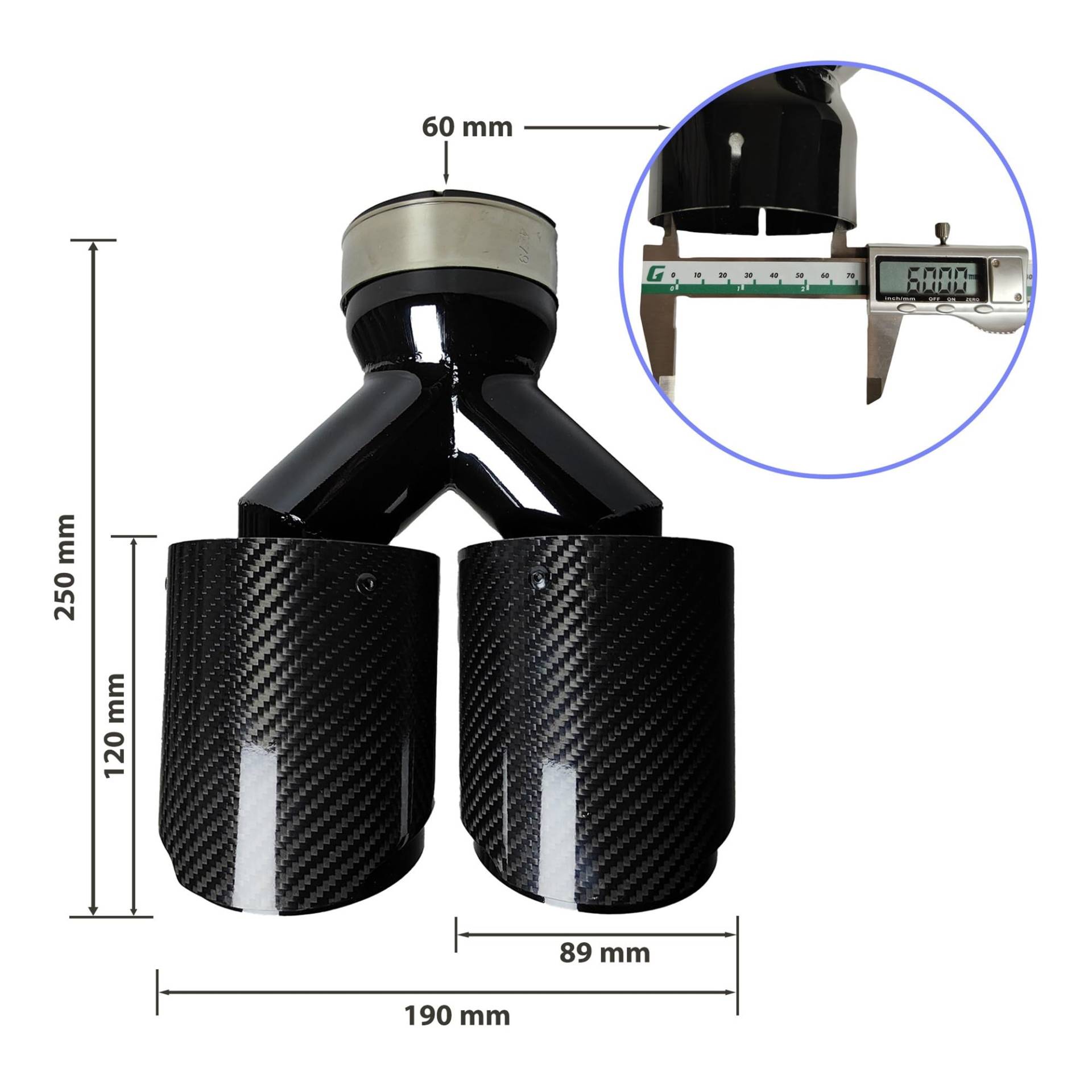 1 Stück Universal-Auto-Schalldämpfer aus Kohlefaser, gleiche Länge, schwarz, Y-förmig, doppelte Auspuffspitze aus Twill, glänzend(60mm-89mm) von SAPIIKEF