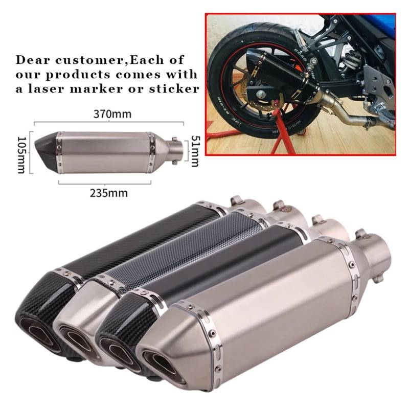 CHmotor Carbon Fiber Motorrad Auspuff Schalldämpfer Rohr 250cc 350cc 600cc Escape Moto Rohr for Nmax Tmax530 Msx125 GSR600(Lightblue) von SAPIIKEF