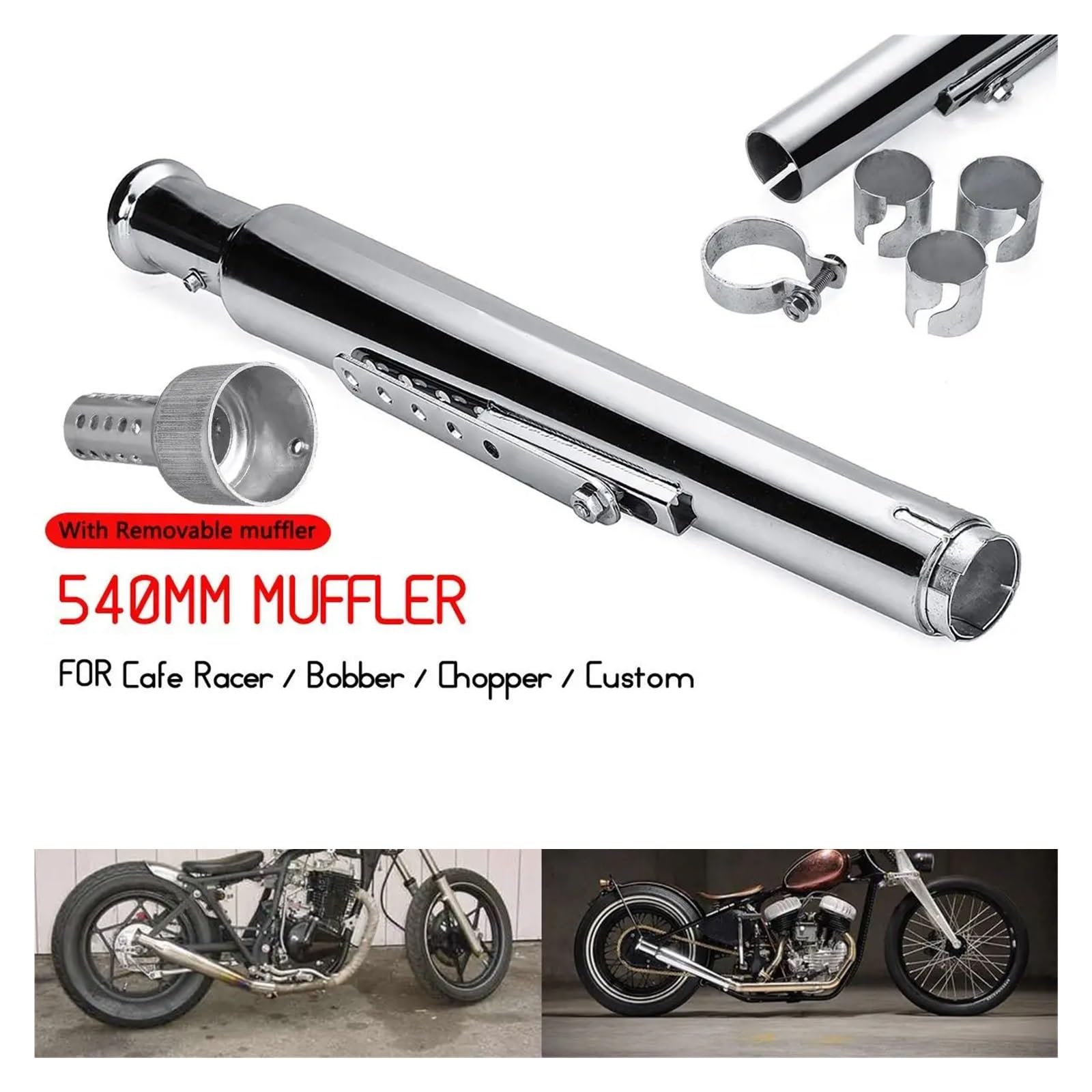 Motorrad Auspuff Schalldämpfer Retro Vintage Klassische Galvanik Escap Moto for Cafe Racer Bobber Chopper Custom(Type E) von SAPIIKEF