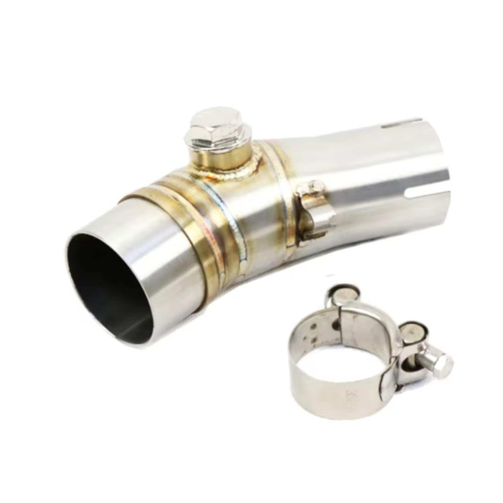 SAQIYEU Motorrad Slip-On Auspuff Für ER6N 2012-2016 Motorrad-Auspuffrohr-Schalldämpfer Für Escape-Anschluss Mittelverbindungsrohr Motorrad-Auspuff-Verbindungsrohr-Adapter-Anschluss(Silver) von SAQIYEU