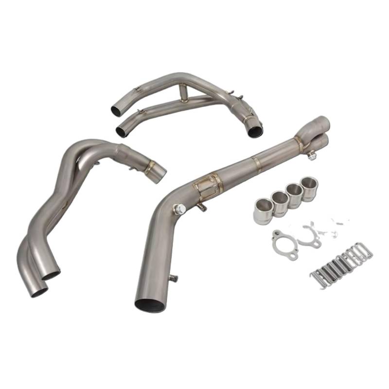 SAQIYEU Motorrad Slip-On Auspuff Für ZX4R Für ZX4RR 2023 Motorradauspuff Für Escape Modify Front Link Pipe Für Connect Schalldämpfer Motorrad Auspuffrohr Endrohr(Silver) von SAQIYEU