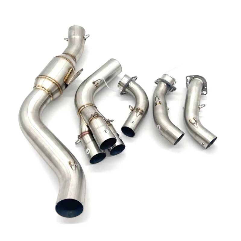 SAQIYEU Motorrad Slip-On Auspuff Kompatibel Mit Yamaha Für MT-09 FZ-09 XSR900 2021 2022 2023 2024 Motorradzubehör Fluchtsysteme Vorderes Verbindungsrohr Ändern(Silver) von SAQIYEU