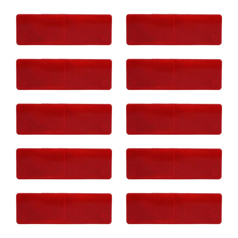SASKATE 10 Pcs Rechteckige Reflektoren, 48x148 Mm Hoher Sichtbarkeit Selbstkleber Sicherheitsreflektor, für Anhänger -LKW -Traktorboot Motorradzauntor (Rot) von SASKATE