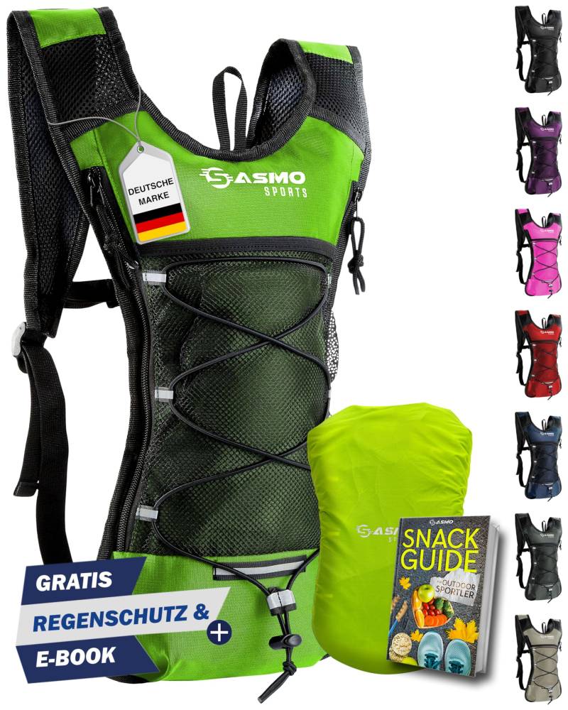 SASMO® Laufrucksack 6L (Grün) mit Thermofach | Lauf Rucksack - Ultraleicht 300g | Laufrucksack Damen & Herren | Running Backpack inklusive Regenschutz & Reflektoren von SASMO Sports