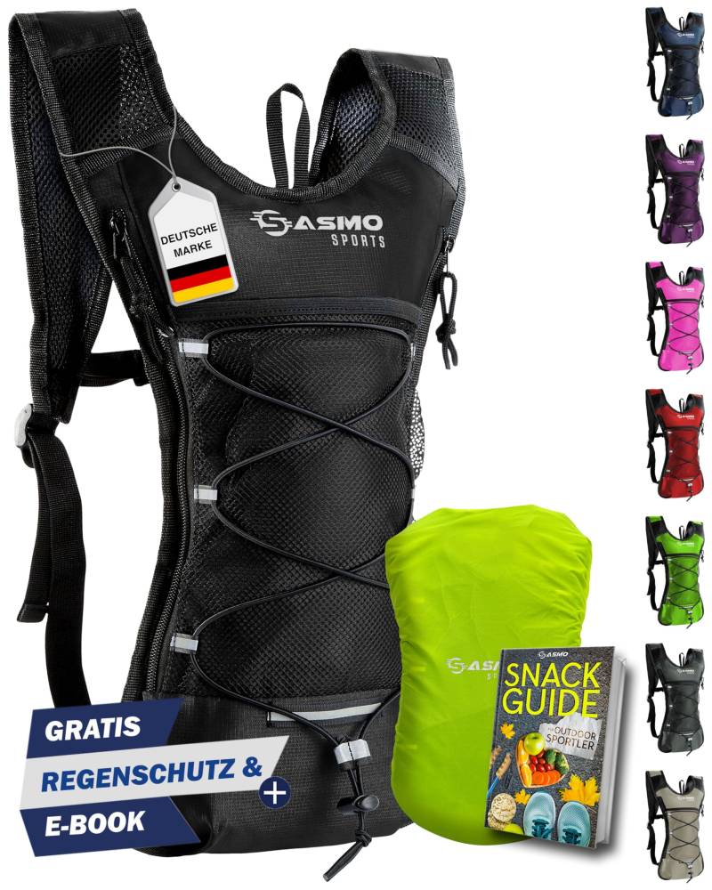 SASMO® Laufrucksack 6L (Schwarz) mit Thermofach | Lauf Rucksack - Ultraleicht 300g | Laufrucksack Damen & Herren | Running Backpack inklusive Regenschutz & Reflektoren von SASMO Sports