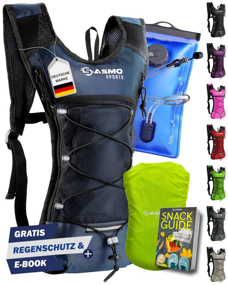 SASMO® Trinkrucksack (Blau) mit Thermofach | Trinkrucksack Laufen - Ultraleicht 300g & 6L | Laufrucksack mit Trinkblase 2l, BPA-Frei | Rucksack mit Trinkblase & Reflektoren | Laufen, Fahrradfahren von SASMO Sports