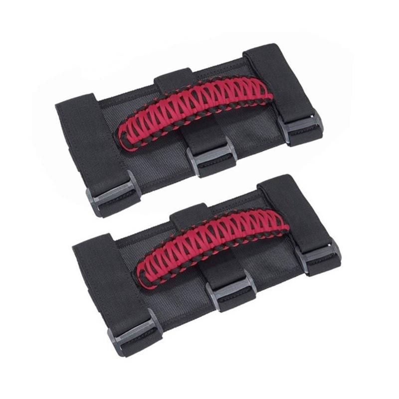 SAWILI 2-teiliger Türhaltegriff, for Jeep, for Wrangler JK JL YJ TJ 1987-2020 Überrollbügel-Handgriff Rutschfester gewebter Griff Innentürgriffe(Red) von SAWILI