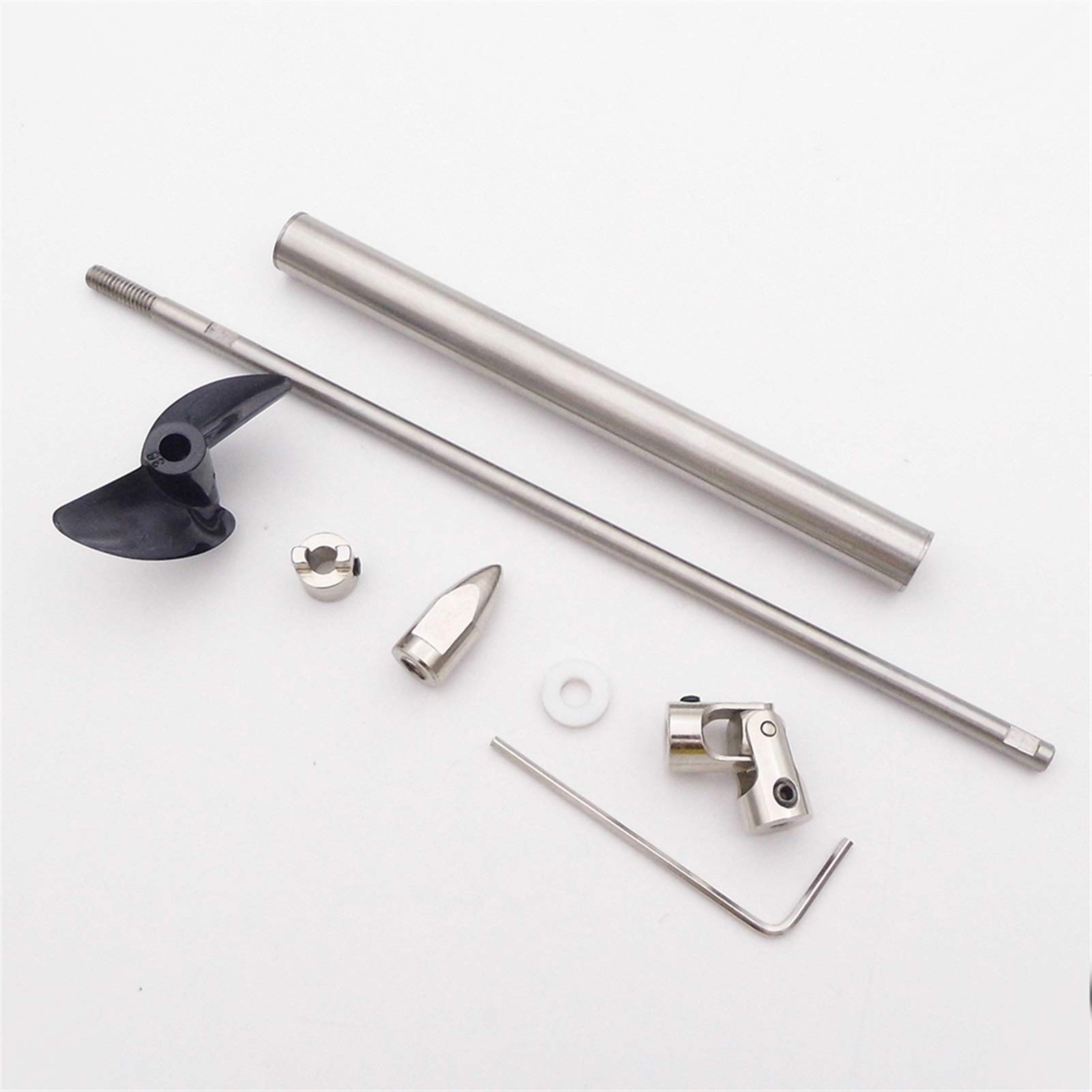 SAWILI 4 mm Antriebswelle, gerade Wellenhülse, 36 mm PC-Propeller, 3,0 mm, 4 mm, 5 mm Gelenkmontagesatz, RC-Boot, Schnellboot, Mono Marine Schiffspropellerblätter(L25cm Coupler 3.0mm) von SAWILI