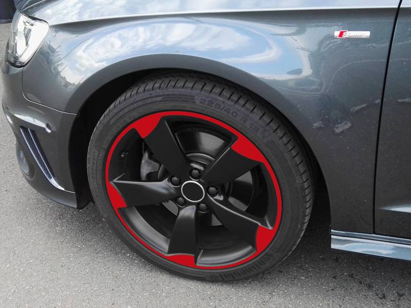 7,5-8x18 Zoll Felgen-Aufkleber für A1 A3 A4 Audi 5-Arm ROTOR Felgen Rim Decal (Rot) von SB CarDesign